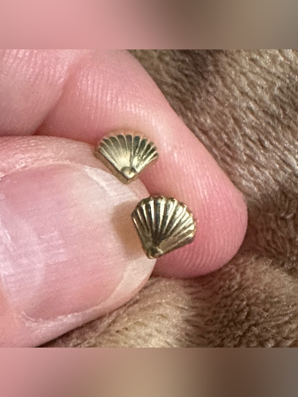 Gold Tone Stud Earrings - Small Seashell. Screw on backs. By Lolo’s jewelry